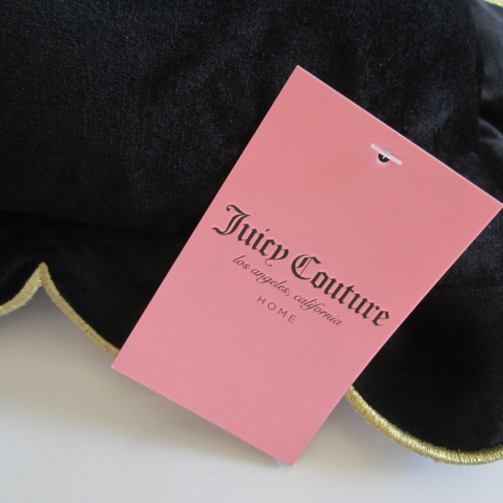 Juicy Couture Black Embrodried Gold Scalloped Trim Pillow Cushion Home - Picture 4 of 5